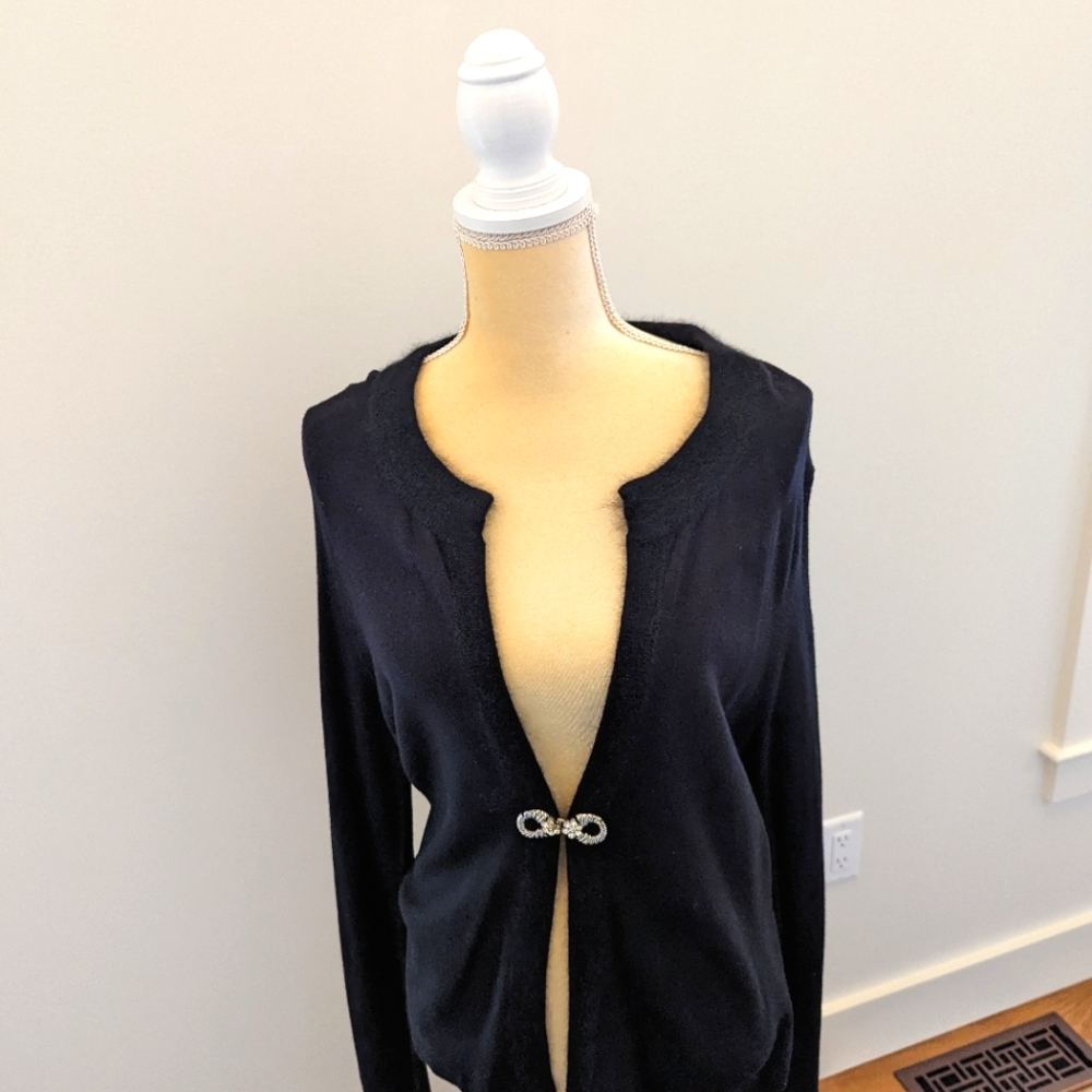 Wool and Angora black Cardigan with Rhinestone Clasp